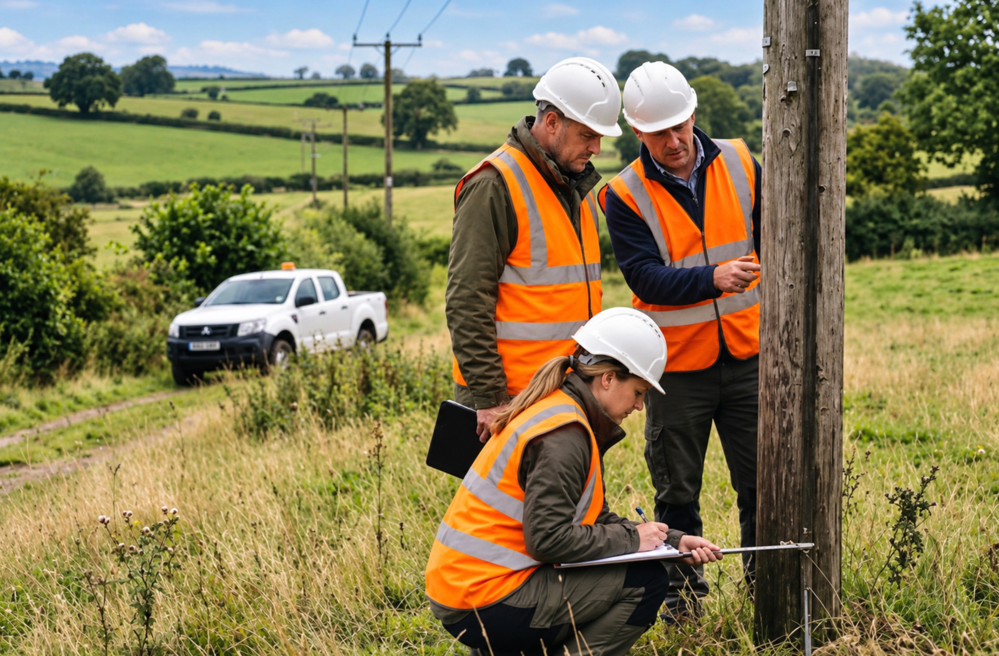 Pole inspection team in the field