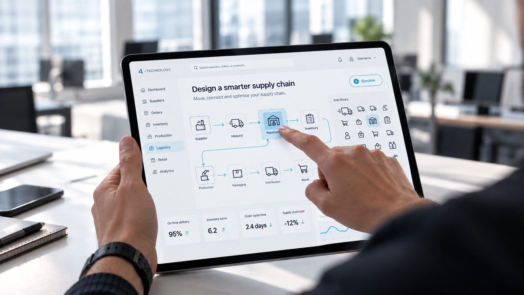 4Technology supply chain interface on tablet