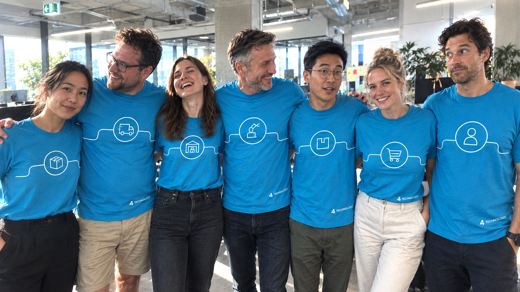 4Technology team wearing branded icon shirts